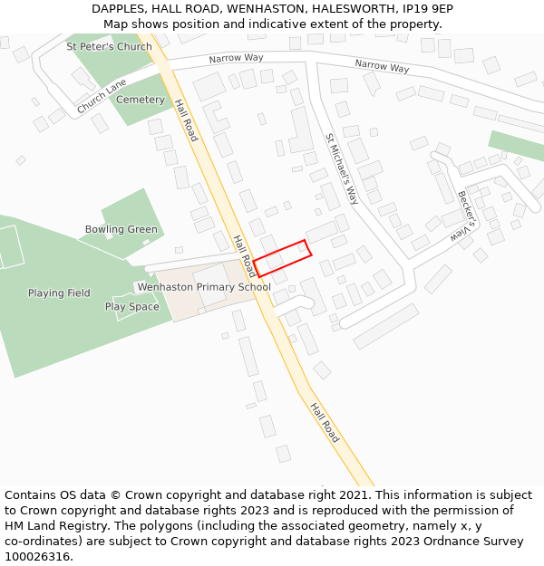 DAPPLES, HALL ROAD, WENHASTON, HALESWORTH, IP19 9EP: Location map and indicative extent of plot