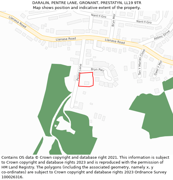 DARALIN, PENTRE LANE, GRONANT, PRESTATYN, LL19 9TR: Location map and indicative extent of plot