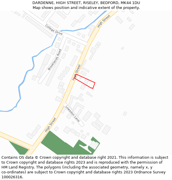 DARDENNE, HIGH STREET, RISELEY, BEDFORD, MK44 1DU: Location map and indicative extent of plot