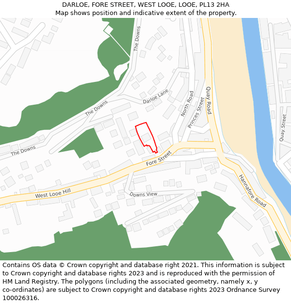 DARLOE, FORE STREET, WEST LOOE, LOOE, PL13 2HA: Location map and indicative extent of plot