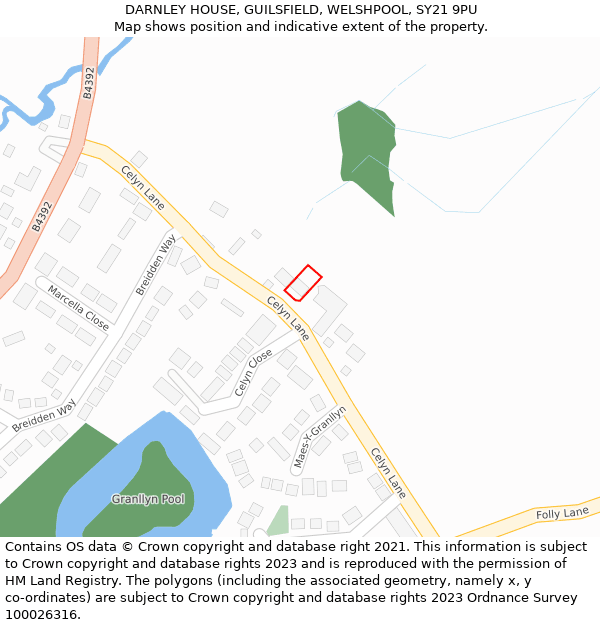 DARNLEY HOUSE, GUILSFIELD, WELSHPOOL, SY21 9PU: Location map and indicative extent of plot