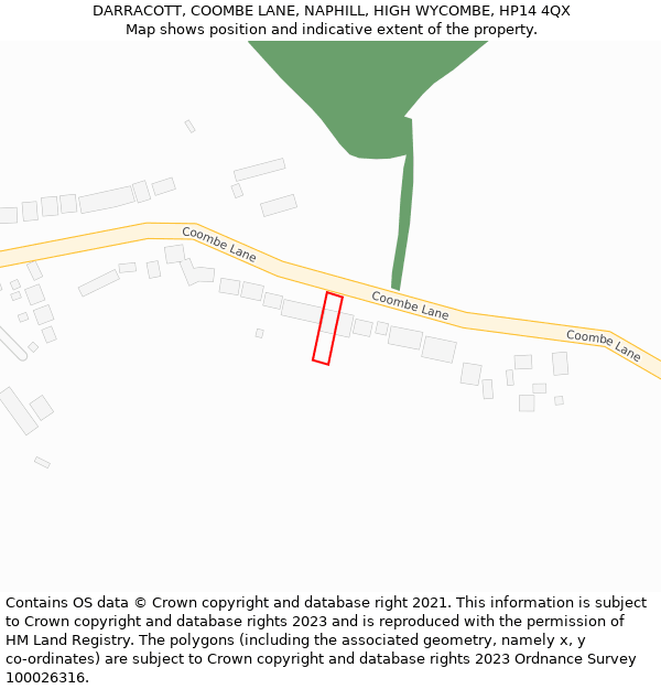 DARRACOTT, COOMBE LANE, NAPHILL, HIGH WYCOMBE, HP14 4QX: Location map and indicative extent of plot