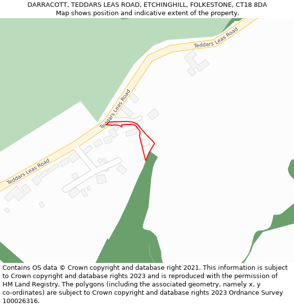 DARRACOTT, TEDDARS LEAS ROAD, ETCHINGHILL, FOLKESTONE, CT18 8DA: Location map and indicative extent of plot