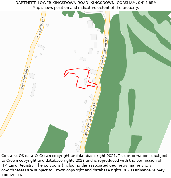 DARTMEET, LOWER KINGSDOWN ROAD, KINGSDOWN, CORSHAM, SN13 8BA: Location map and indicative extent of plot