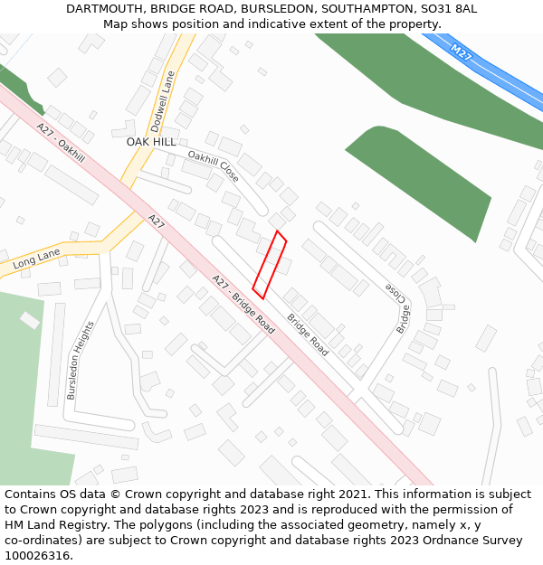 DARTMOUTH, BRIDGE ROAD, BURSLEDON, SOUTHAMPTON, SO31 8AL: Location map and indicative extent of plot