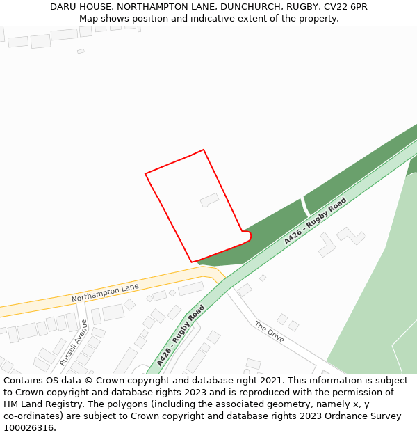DARU HOUSE, NORTHAMPTON LANE, DUNCHURCH, RUGBY, CV22 6PR: Location map and indicative extent of plot