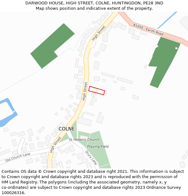 DARWOOD HOUSE, HIGH STREET, COLNE, HUNTINGDON, PE28 3ND: Location map and indicative extent of plot