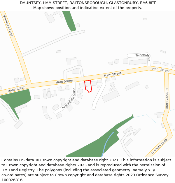 DAUNTSEY, HAM STREET, BALTONSBOROUGH, GLASTONBURY, BA6 8PT: Location map and indicative extent of plot