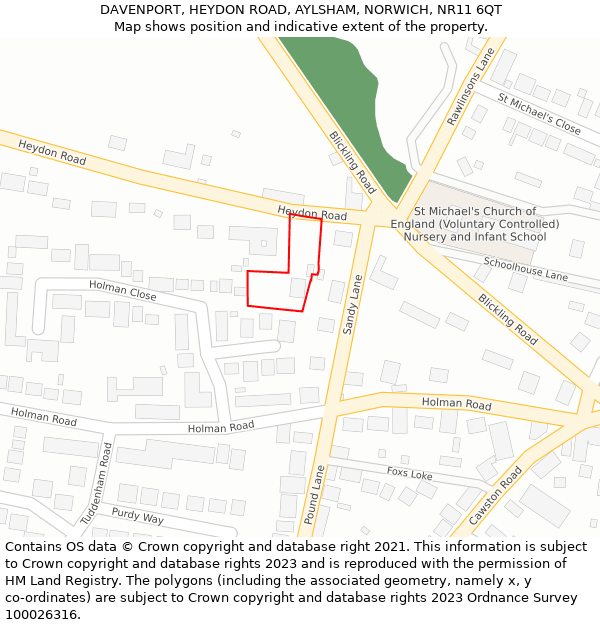 DAVENPORT, HEYDON ROAD, AYLSHAM, NORWICH, NR11 6QT: Location map and indicative extent of plot