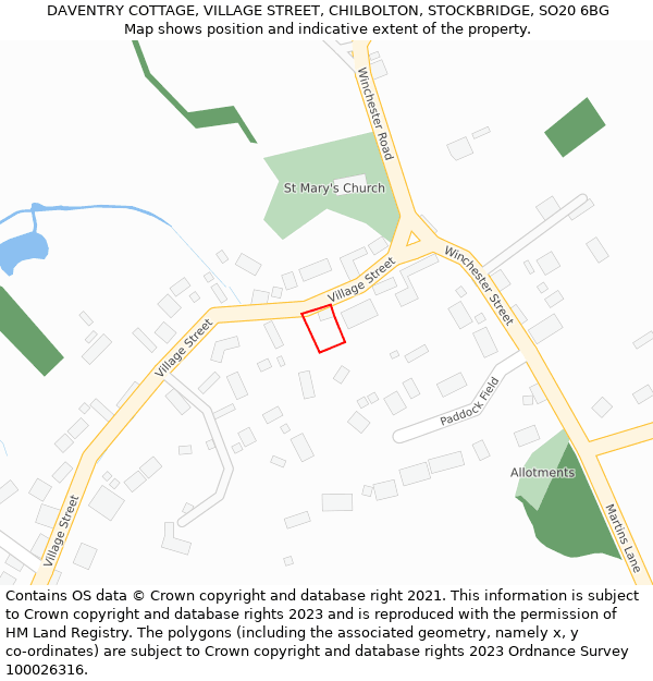 DAVENTRY COTTAGE, VILLAGE STREET, CHILBOLTON, STOCKBRIDGE, SO20 6BG: Location map and indicative extent of plot