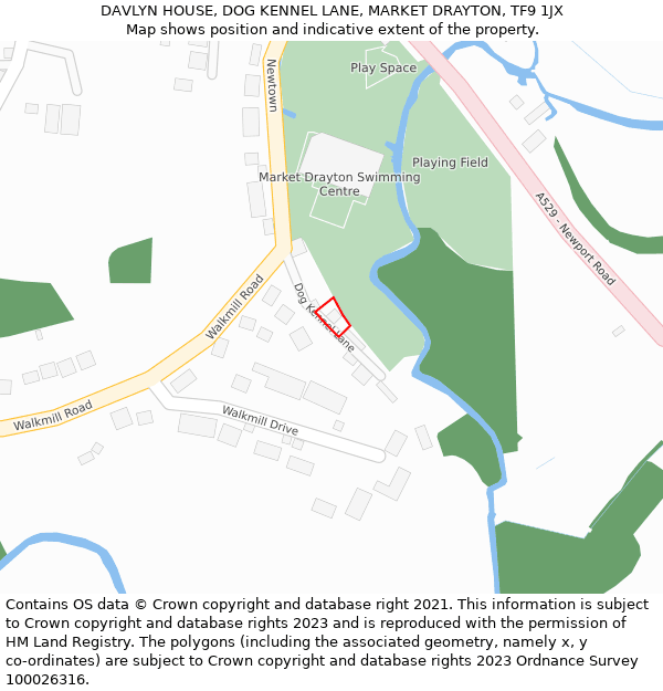 DAVLYN HOUSE, DOG KENNEL LANE, MARKET DRAYTON, TF9 1JX: Location map and indicative extent of plot