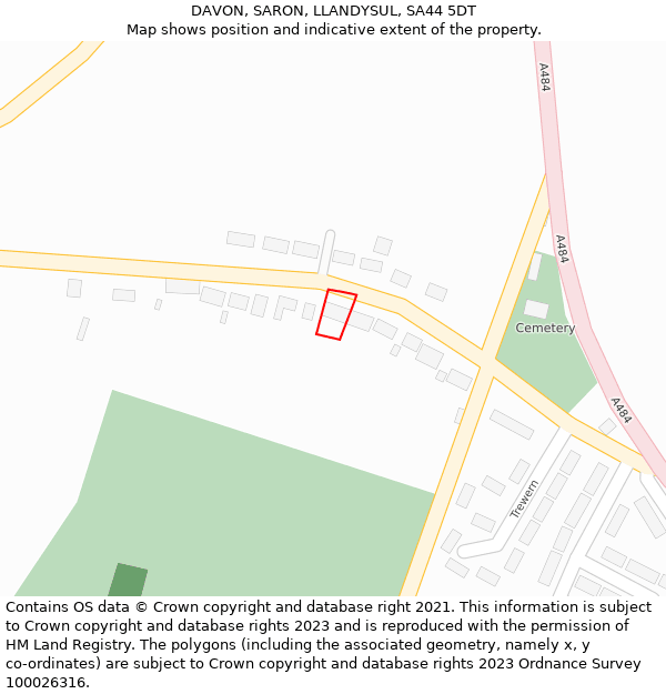 DAVON, SARON, LLANDYSUL, SA44 5DT: Location map and indicative extent of plot