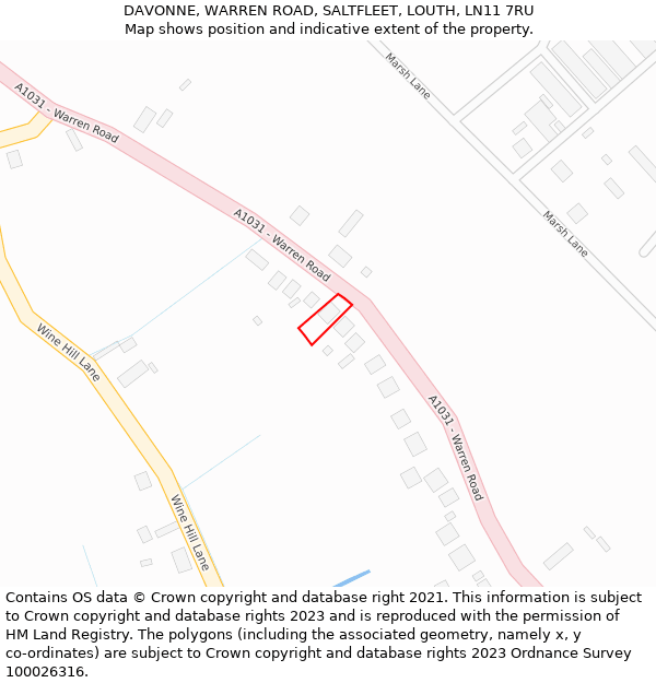 DAVONNE, WARREN ROAD, SALTFLEET, LOUTH, LN11 7RU: Location map and indicative extent of plot