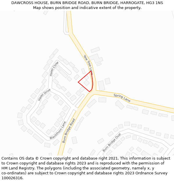 DAWCROSS HOUSE, BURN BRIDGE ROAD, BURN BRIDGE, HARROGATE, HG3 1NS: Location map and indicative extent of plot