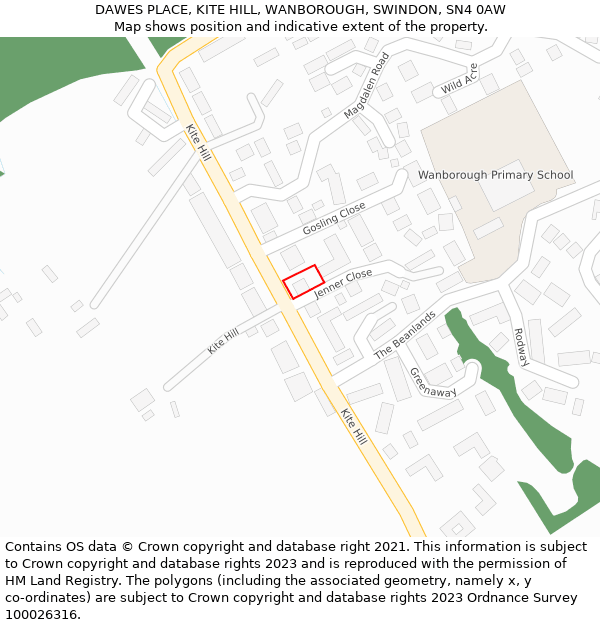 DAWES PLACE, KITE HILL, WANBOROUGH, SWINDON, SN4 0AW: Location map and indicative extent of plot