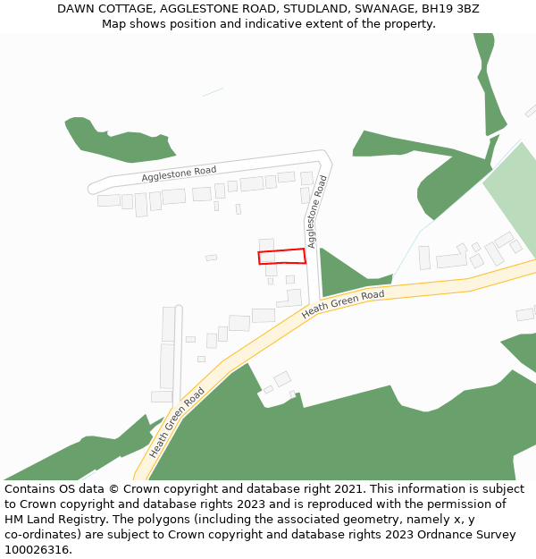 DAWN COTTAGE, AGGLESTONE ROAD, STUDLAND, SWANAGE, BH19 3BZ: Location map and indicative extent of plot