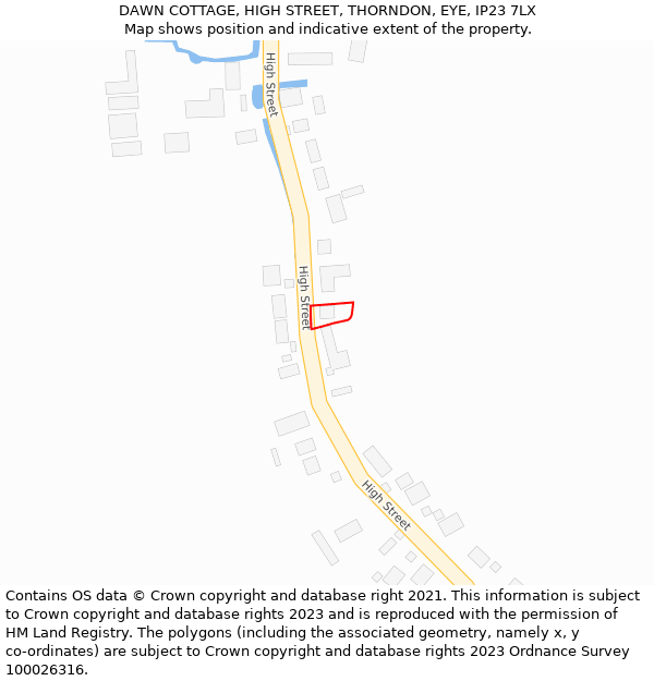 DAWN COTTAGE, HIGH STREET, THORNDON, EYE, IP23 7LX: Location map and indicative extent of plot