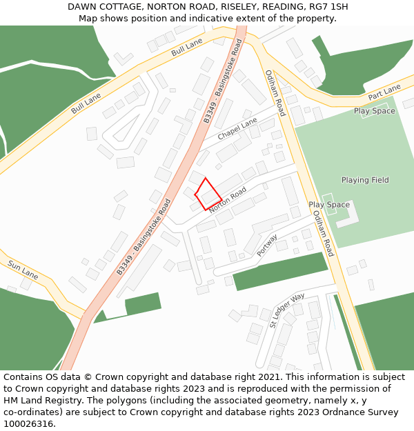 DAWN COTTAGE, NORTON ROAD, RISELEY, READING, RG7 1SH: Location map and indicative extent of plot