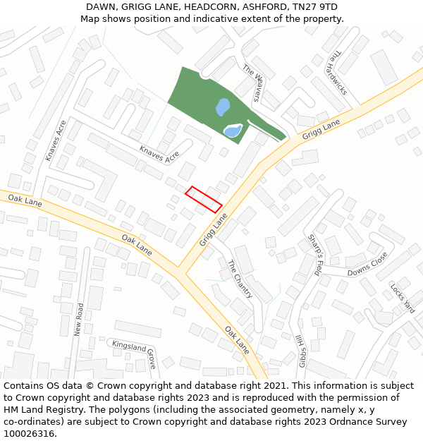 DAWN, GRIGG LANE, HEADCORN, ASHFORD, TN27 9TD: Location map and indicative extent of plot