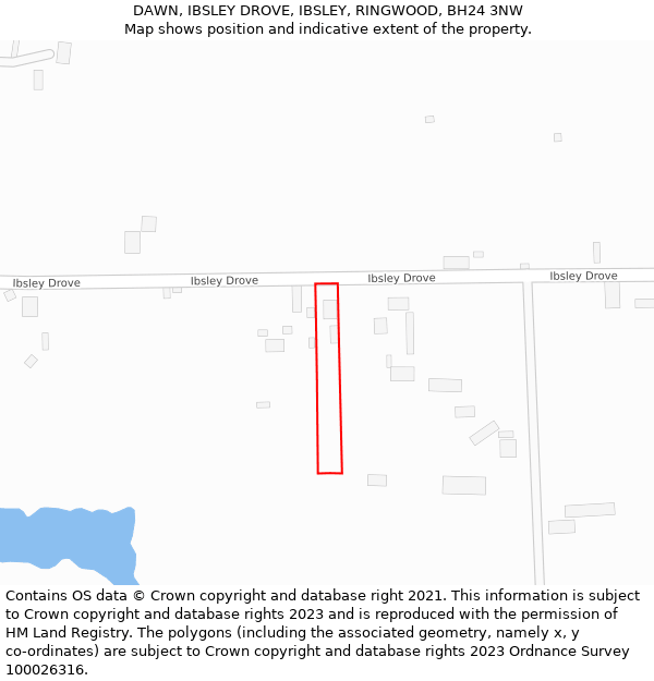 DAWN, IBSLEY DROVE, IBSLEY, RINGWOOD, BH24 3NW: Location map and indicative extent of plot