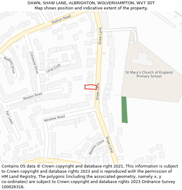 DAWN, SHAW LANE, ALBRIGHTON, WOLVERHAMPTON, WV7 3DT: Location map and indicative extent of plot