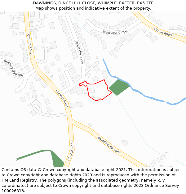 DAWNINGS, DINCE HILL CLOSE, WHIMPLE, EXETER, EX5 2TE: Location map and indicative extent of plot