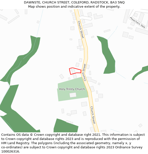 DAWNSTE, CHURCH STREET, COLEFORD, RADSTOCK, BA3 5NQ: Location map and indicative extent of plot