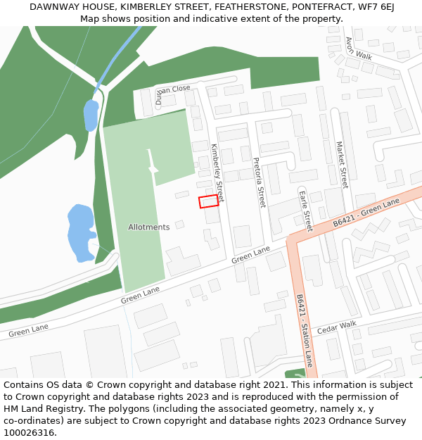 DAWNWAY HOUSE, KIMBERLEY STREET, FEATHERSTONE, PONTEFRACT, WF7 6EJ: Location map and indicative extent of plot