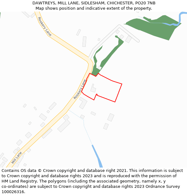 DAWTREYS, MILL LANE, SIDLESHAM, CHICHESTER, PO20 7NB: Location map and indicative extent of plot