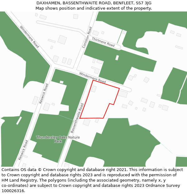 DAXHAMEN, BASSENTHWAITE ROAD, BENFLEET, SS7 3JG: Location map and indicative extent of plot