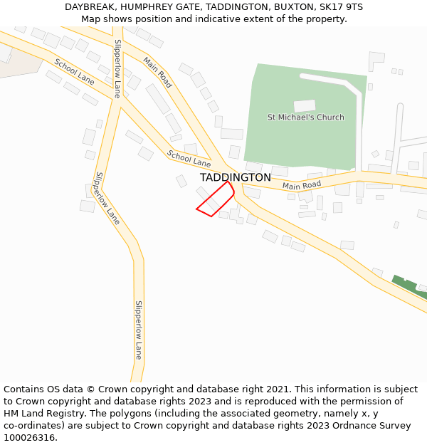 DAYBREAK, HUMPHREY GATE, TADDINGTON, BUXTON, SK17 9TS: Location map and indicative extent of plot