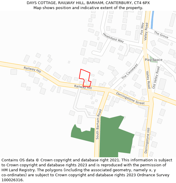 DAYS COTTAGE, RAILWAY HILL, BARHAM, CANTERBURY, CT4 6PX: Location map and indicative extent of plot