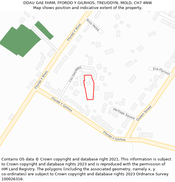 DDAU GAE FARM, FFORDD Y GILRHOS, TREUDDYN, MOLD, CH7 4NW: Location map and indicative extent of plot
