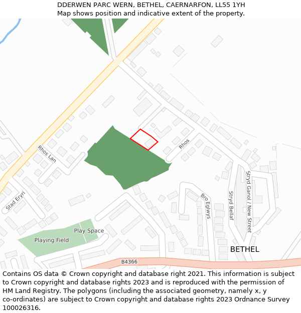 DDERWEN PARC WERN, BETHEL, CAERNARFON, LL55 1YH: Location map and indicative extent of plot