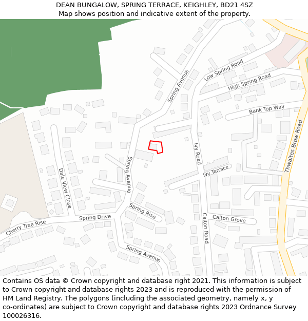 DEAN BUNGALOW, SPRING TERRACE, KEIGHLEY, BD21 4SZ: Location map and indicative extent of plot