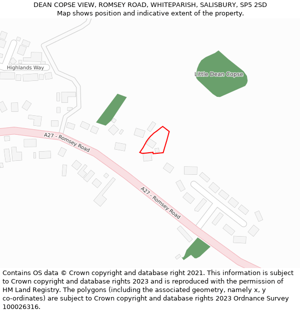 DEAN COPSE VIEW, ROMSEY ROAD, WHITEPARISH, SALISBURY, SP5 2SD: Location map and indicative extent of plot