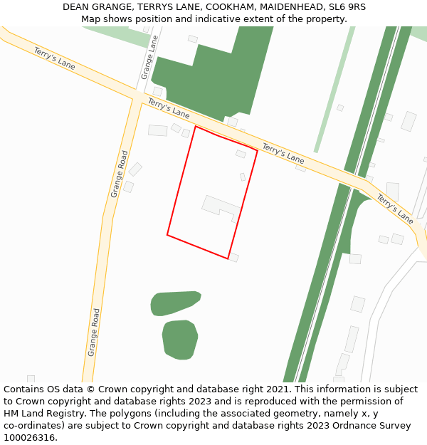 DEAN GRANGE, TERRYS LANE, COOKHAM, MAIDENHEAD, SL6 9RS: Location map and indicative extent of plot