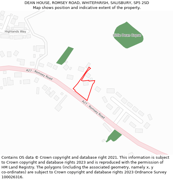 DEAN HOUSE, ROMSEY ROAD, WHITEPARISH, SALISBURY, SP5 2SD: Location map and indicative extent of plot