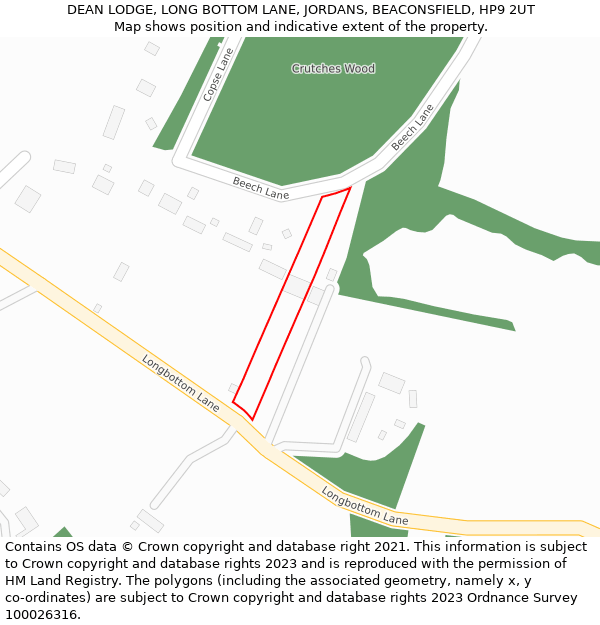 DEAN LODGE, LONG BOTTOM LANE, JORDANS, BEACONSFIELD, HP9 2UT: Location map and indicative extent of plot