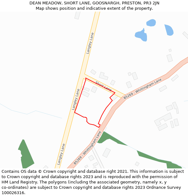 DEAN MEADOW, SHORT LANE, GOOSNARGH, PRESTON, PR3 2JN: Location map and indicative extent of plot