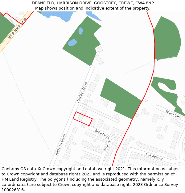 DEANFIELD, HARRISON DRIVE, GOOSTREY, CREWE, CW4 8NP: Location map and indicative extent of plot