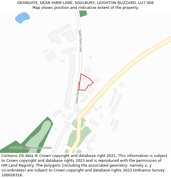 DEANGATE, DEAN FARM LANE, SOULBURY, LEIGHTON BUZZARD, LU7 0DE: Location map and indicative extent of plot