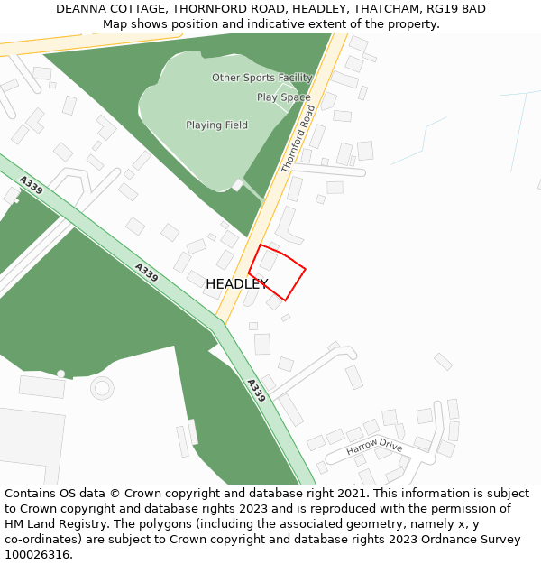 DEANNA COTTAGE, THORNFORD ROAD, HEADLEY, THATCHAM, RG19 8AD: Location map and indicative extent of plot