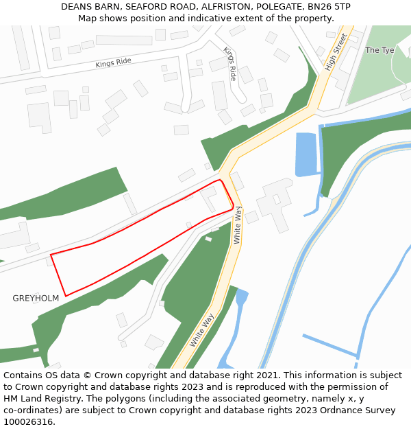 DEANS BARN, SEAFORD ROAD, ALFRISTON, POLEGATE, BN26 5TP: Location map and indicative extent of plot