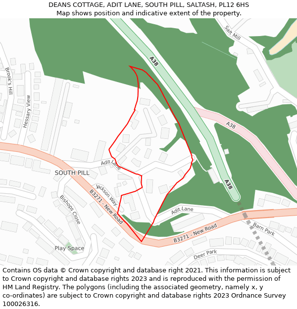 DEANS COTTAGE, ADIT LANE, SOUTH PILL, SALTASH, PL12 6HS: Location map and indicative extent of plot