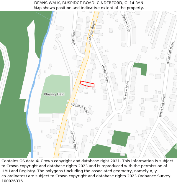 DEANS WALK, RUSPIDGE ROAD, CINDERFORD, GL14 3AN: Location map and indicative extent of plot