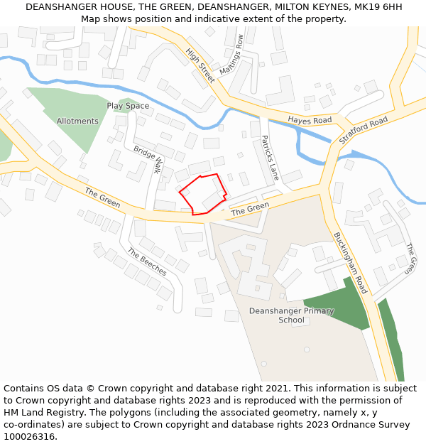 DEANSHANGER HOUSE, THE GREEN, DEANSHANGER, MILTON KEYNES, MK19 6HH: Location map and indicative extent of plot
