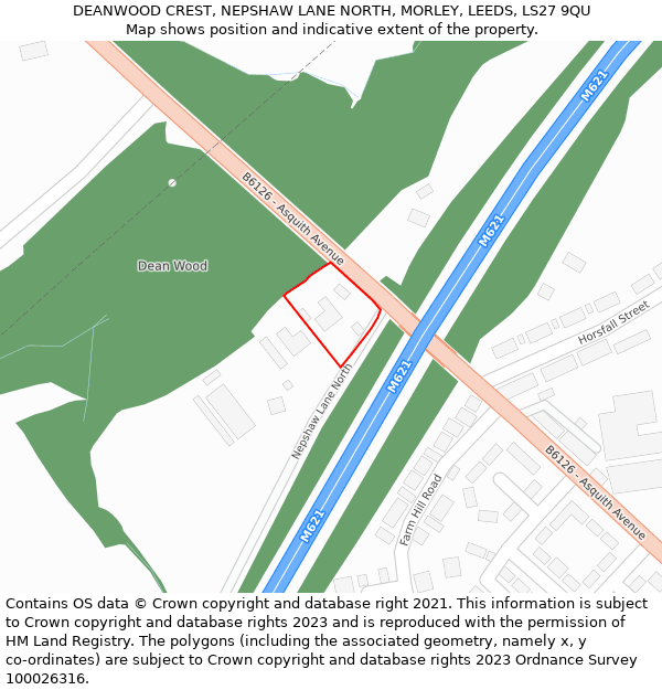 DEANWOOD CREST, NEPSHAW LANE NORTH, MORLEY, LEEDS, LS27 9QU: Location map and indicative extent of plot