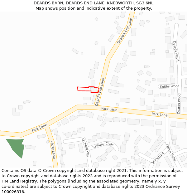 DEARDS BARN, DEARDS END LANE, KNEBWORTH, SG3 6NL: Location map and indicative extent of plot