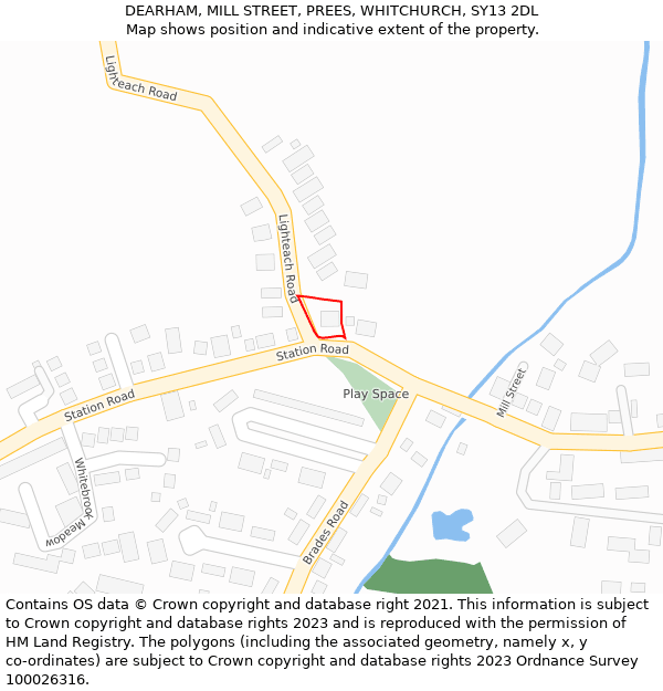 DEARHAM, MILL STREET, PREES, WHITCHURCH, SY13 2DL: Location map and indicative extent of plot